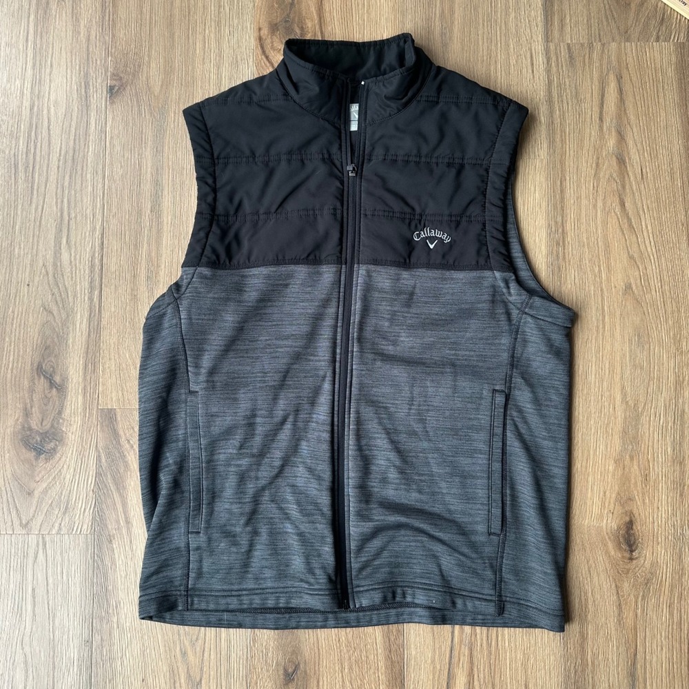Callaway Mens Hybrid Golf Vest Full Zip Quilted Heathered Gray Black Medium